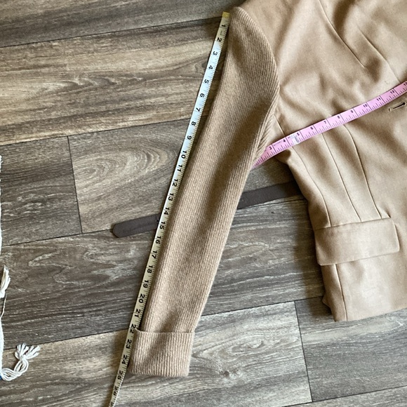 Anne Klein Elegant Tan Wool Cashmere Belted Blazer Knitted Sleeves Sz Med - Picture 8 of 9